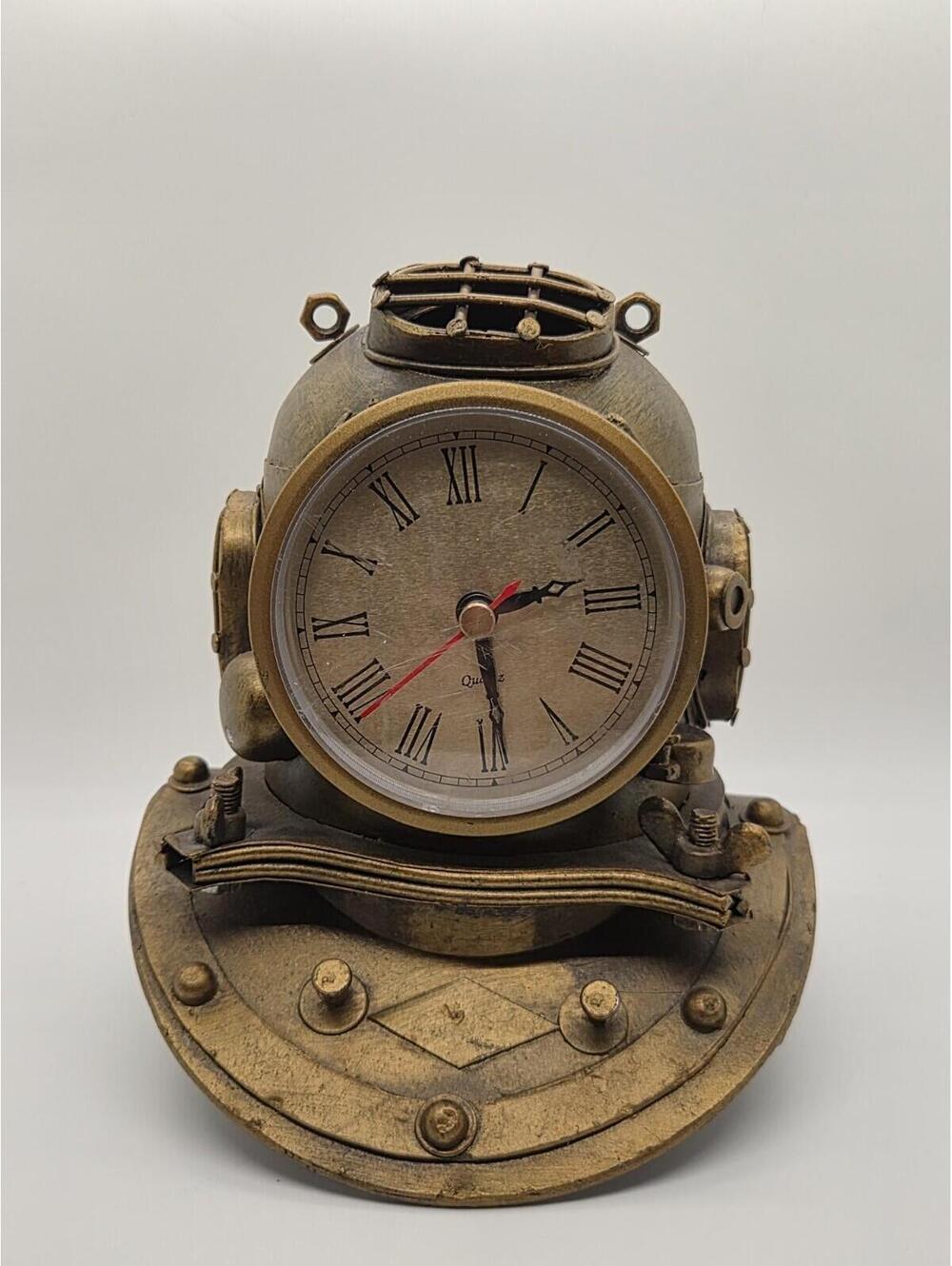 Vtg Maritime/Navy Decorative Clock Diving Helmet 8" Tall